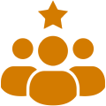 Three people icon with star above.