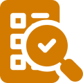 Magnifying glass over checklist with checkmark.
